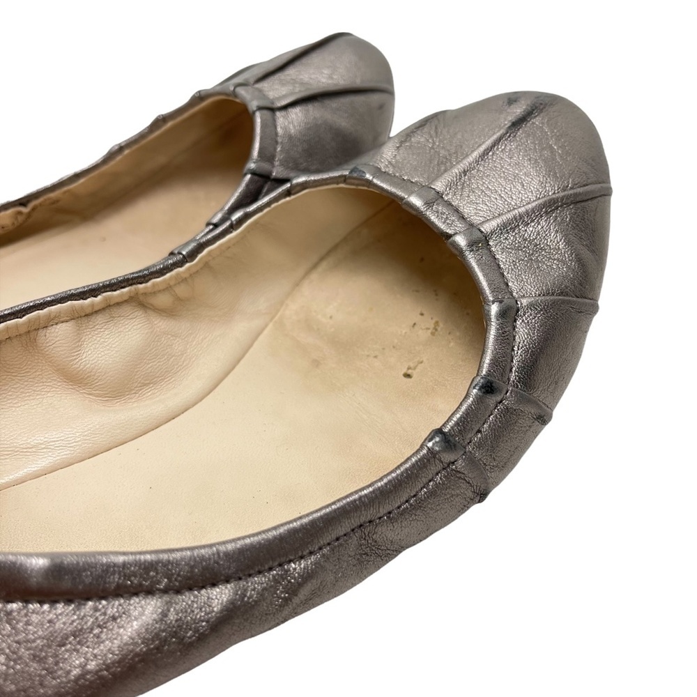 COLE HAAN Pewter Pleated Ballet Flats Slip On Loafers Genuine Leather Metallic 7 - Picture 4 of 16